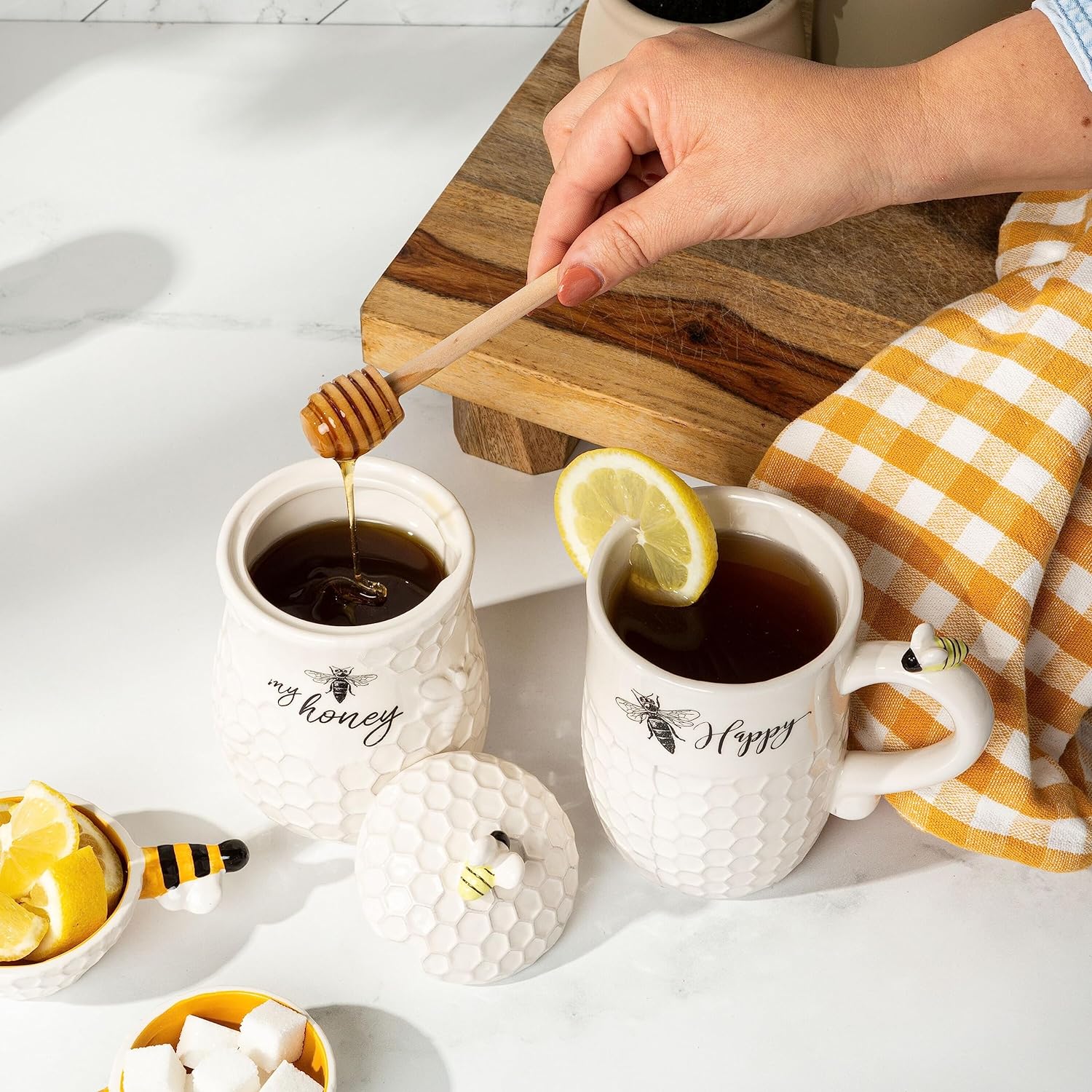 Honey Jar with wooden Hone Dipper, Farmhouse Kitchen Decor Honey Jar with wooden Hone Dipper, Farmhouse Kitchen Decor